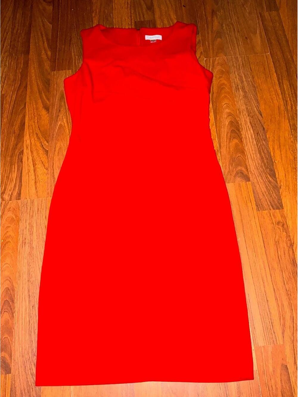 Calvin Klein | Womens Red Sleeveless Fitted Midi Dress| Cut Out | Size 10